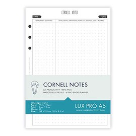 LUX PRO A5: Cornell Notes - LUX Productivity Refill Pack - Planner Page Inserts - Compatible with The LUX PRO A5 6-Ring Binder Organizer