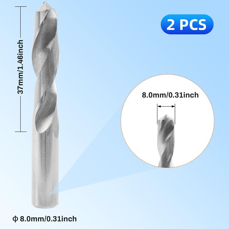 Solid Carbide Drill Bits, 8mm C2/K20 Tungsten Carbide Jobber Drill