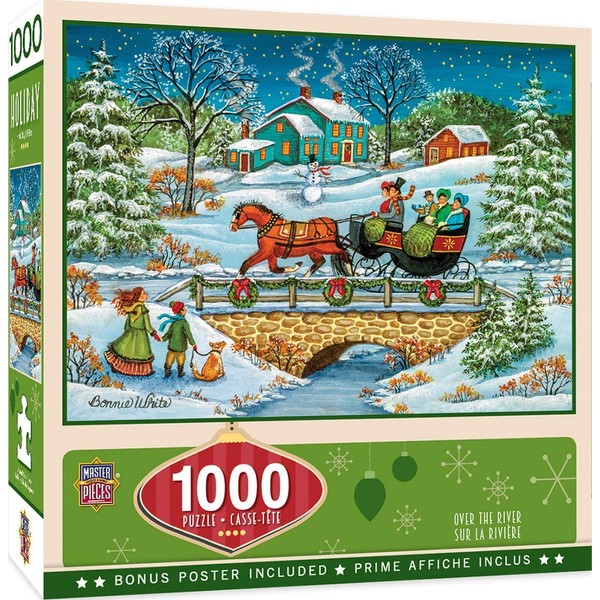 MasterPieces Seasonal Holiday Jigsaw Puzzle, Over the River, Featuring Art by Bonnie White, 1000 Pieces
