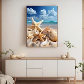 Starfish and Seashells at The Beach, DIY 5D Diamond Painting Kits for Adults, Extreme Glitter Full Drill Diamond Painting Art, Modern Room Decor 12x16 inch