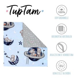 TupTam Children's Decorative Patterned Cushion Cover with Envelope Closure, Set of 2, Colour: Bears in Cosmos/White Stars/Grey, Size: 40 x 40 cm