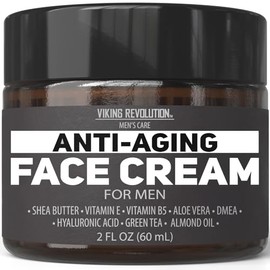 Viking Revolution Crema facial antienvejecimiento para hombres - Crema hidratante facial para hombres con ácido hialurónico, aloe vera, vitamina E - C