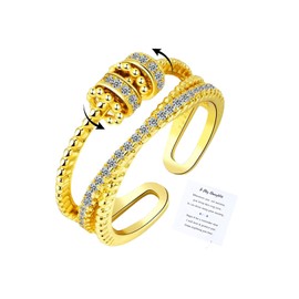 INENIMARTJ To My Daughter-Fidget Ring,S925 Sterling Anxiety Ring with Beads Spinner Rings,Adjustable Open Fidget Jewelry for Women (Gold)