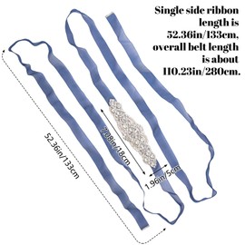 URROMA Navy-blue Wedding Bridal Organza Belts, Wide Crystal Rhinestone Beaded Handcrafted Sparkle Sewn for Women Accessories Dress Matching, 2.8 meters