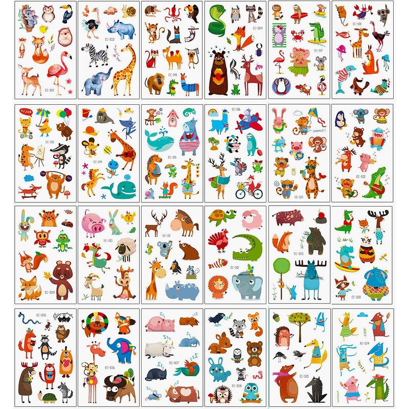 Children's Animal Tattoo Set, 255 Pieces, Colourful Temporary Tattoos