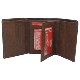 MARSHAL RFID Blocking Brown Men's Wallet Premium Leather Trifold Classic Wallets for Men