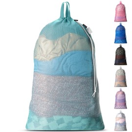 Large Mesh Laundry Bags - Heavy Duty with Handles & Drawstring - Machine Washable Net Laundry Sacks for College Dorm, Camp, Travel, Bedding & Clothes Storage (Teal)