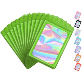 Funfery 100 Pcs Resealable Bags Clear Holographic Bags,Smell Proof Packaging Baggies,Mylar Food Storage Bags,Zipper Sealing Bag for Coffee Bean,Cookies,Jewelry Sample Small Business(Green,2.4x3.9in)