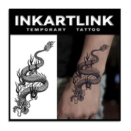 INKARTLINK Tattoo Tech, 2 Sheets Large Semi Permanent Tattoo, Adult Art Design Temporary Tattoos, Lasts 1-2 Weeks, Waterproof, Realistic Look, No Reflection (Dragon)