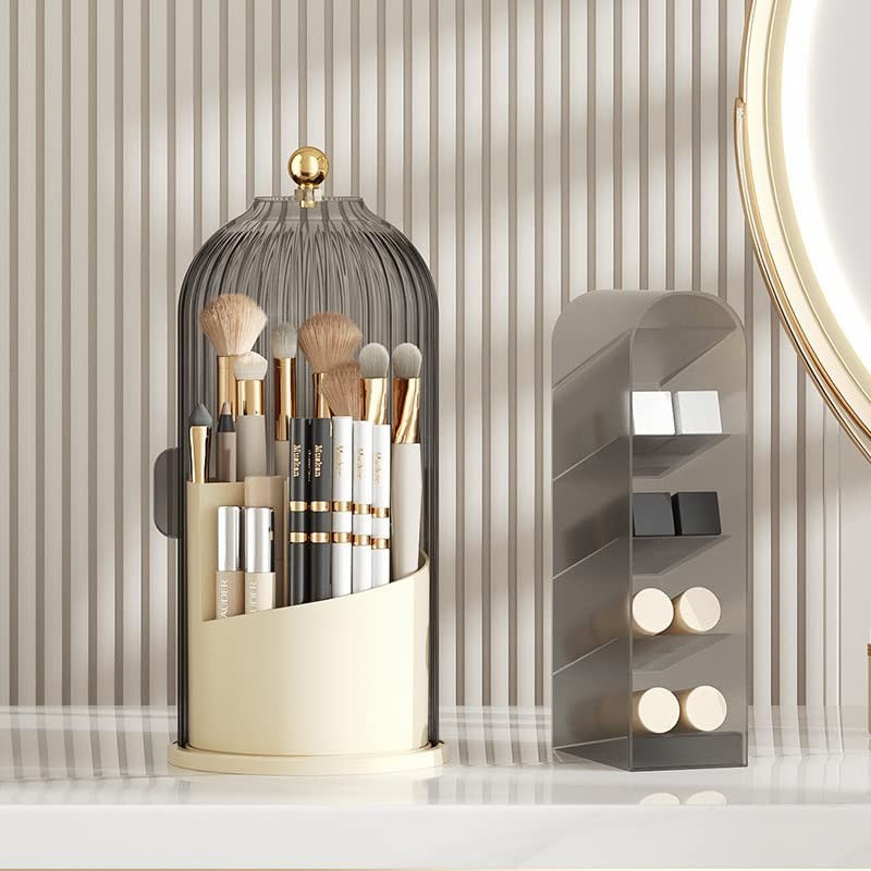 STARRY G Cosmetic Organiser Bucket with Visible Cover, 360° Rotating