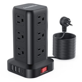 15FT USB C Power Strip Surge Protector Tower, Mini Power Strip Tower Travel 12 AC 4 USB Power Strip with USB Ports, Overload Protection for Home Office