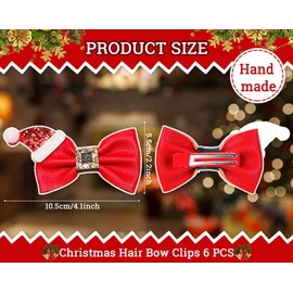Whaline 6Pcs Christmas Hair Bow Clips Cartoon Xmas Design PU Bow Hair Pins Santa Reindeer Gingerbread Man Hair Barrettes Cute Holiday Party Hair Accessories