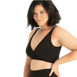 LEADING LADY, The Charlene, Seamless, Sleep Bra for Women, Wireless, Crossover Comfort Bra, Everyday Bras, Removable Pads Black Onyx