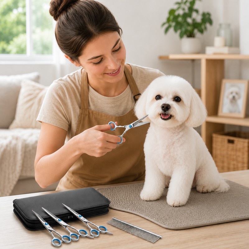 4pcs Premium Titanium Coated Dog Grooming Scissors with Safety Round