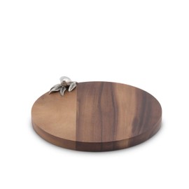 Vagabond House Olive Acacia Wood Cheese / Bar Board with Pewter Tuscan Olive Accent 10 inch Diameter .75 inch Tall
