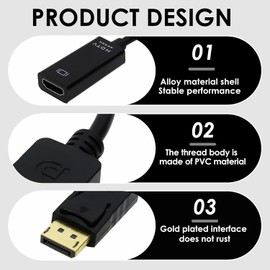 4K DisplayPort to HDMI Adapter – High-Speed DP Male to HDMI Female Converter with Audio Support – 1080P @60Hz HD Video Output for PC, Laptop, GPU, Monitor & More Devices