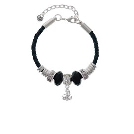 Delight Jewelry Goldtone Mini Crystal Anchor of Hope - Coach Celtic Knot Leather Bead Bracelet, 7"+2" Extender