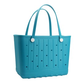 Forrader Rubber Beach Tote Bag, Large Waterproof Beach Bag for Pool Boat, Sports, Outdoor Washable Travel Tote Bag (lake blue, Medium)