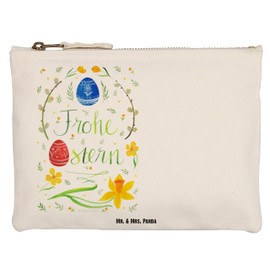 Mr. & Mrs. Panda S Make-Up Bag Happy Easter, White, Hand drawn