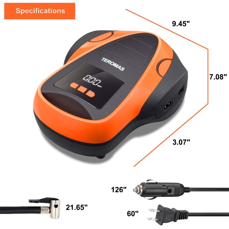 TEROMAS Tire Inflator Portable Air Compressor, Air Pump DC/AC for