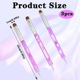 BOHUIZ 3Pcs French Gel Acrylic Nail Art Brush & Dotting Tool, Two Way French Tip Brush with Dotting Professional Manicure Tool for Cuticle Clean up Detailed Designs Nail Dotting Pen (12#, 14#, 16#)