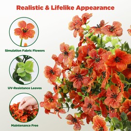 12 Bundles Artificial Fake Mums for Outdoor Planters, Artificial Fall Flowers Outdoor, Faux Plants Greenery Orange Daisy Bulk, UV Resistant No Fade, Faux Plastic Garden Porch Patio Fall Home Decor