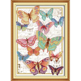 YEESAM ART Cross Stitch Kits Stamped for Adults Beginner Kids, Butterflies Fly Freely 11CT 40×55cm DIY Embroidery Needlework Kit with Easy Funny Preprinted Patterns Needlepoint Christmas (Butterflies)