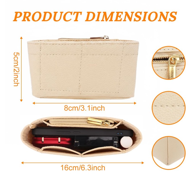 Libpttl Small Zipped Felt Bag Organiser Insert for Handbags &