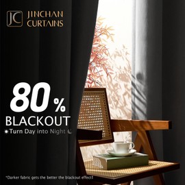 jinchan Blackout Curtain 84 Inch Length Gray, Faux Linen Curtain for Living Room, Thermal Insulated Room Darkening Grommet Top Window Drape, 1 Panel Curtain for Bedroom Grey
