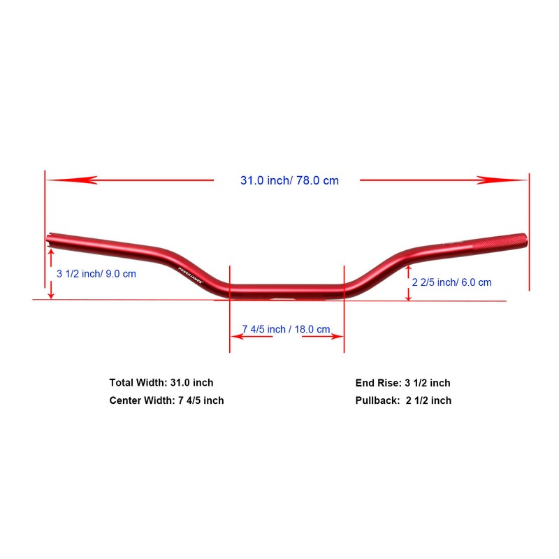 POWER JAMES 100% Aluminum Red 1.0" Handlebar Drag Bar with
