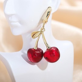 wsycoo Cherry Earrings 3D Cherry Drop Dangle Earrings for Women Funny Fruit Earrings Hypoallergenic Fruit Cherry Earrings Jewelry for Women