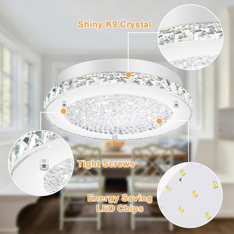 DHK wot Crystal Flush Mount Ceiling Light 3000/4000/5000K Modern Crystal