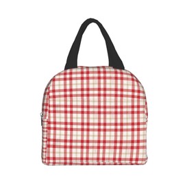Lunch Bag Tartan Red White Insulated Lunch Box Reusable Lunch Bags Meal Portable Container Tote For Men Women Work Travel Picnic