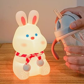 NICE POINT Night Light for Kids, Cute Squishy Bunny Silicone Lamp, Kawaii Animals Bedside Light Up for Woman and Girls, LED Decor Rabbit Nightlight for Toddler Bedroom and Kid Room,Holiday Gifts.