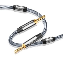 Aux Cable-3.5mm Audio Cable with Magnetic Ring Supports 4-Pole Hi-Fi Stereo TRRS Jack Braided Male to Male AUX Cord Auxiliary Adapter Compatible with Car/Home Stereos, Speaker, Headphones -4FT