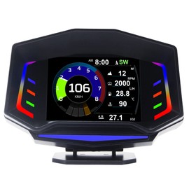 Fastsun Car Head Up Display Car Universal Dual System OBD2 Mode GPS Mode Slope Meter HUD, Smart Gauge with RGB Ambient Light, Speed, Engine RPM, OverSpeed Warning for All Vehicle