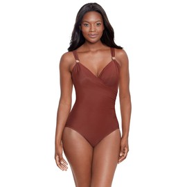 Miraclesuit Women's Swimwear Razzle Dazzle Siren Tummy Control Underwire Bra One Piece Swimsuit, Tamarind, 10