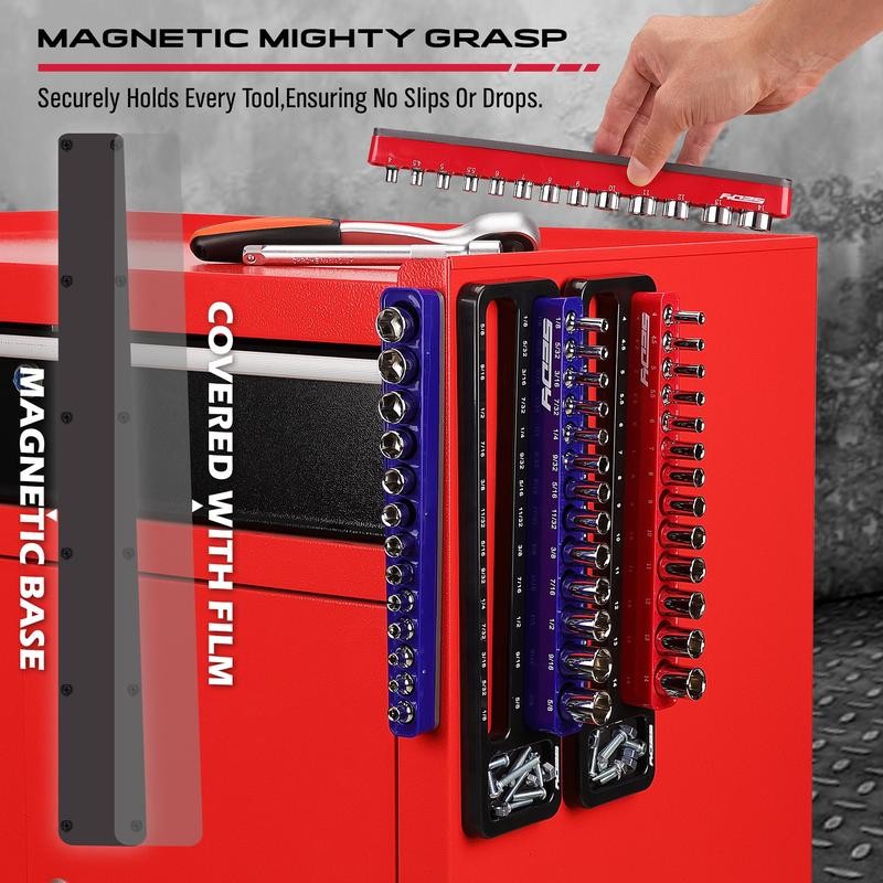 Magnetic Socket Holder Organizer Set: Detachable Drive Sockets Storage Tray,