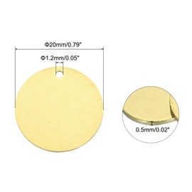QUARKZMAN Pack of 40 Brass Round Stamping Blanks DIY Label Tags 20 mm / 0.79 Inch for Crafts, Pendant Decoration, 1.2 mm/0.05 Inch Single Sided Hole, Yellow, Brass