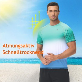 Huayuzh Men's UV Shirt Rash Guard T-Shirt Swimming Shirt Quick-Drying Lightweight Breathable Surfing Fishing Hiking Top, 17-green gradient blue