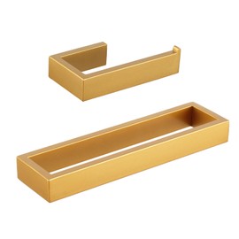 GERZWY Bathroom 2-Piece Accessory Set Gold Stainless Steel Toilet Paper Holder Towel Ring Wall Mount