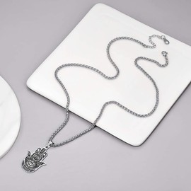 PROSTEEL Vintage Hamsa Hand of Fatima Evil Eye Necklace Pendant Chain Good Luck Success Amulet Jewelry Stainless Steel Necklace for Men Women