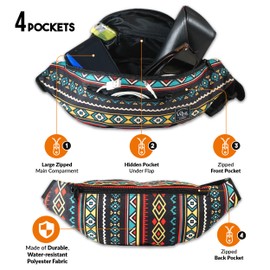 Vibe Festival Gear Fanny Pack for Men Women - Many Prints - Black Holographic Silver Gold Cute Waist Bag for Festival Rave Hiking Running Cycling