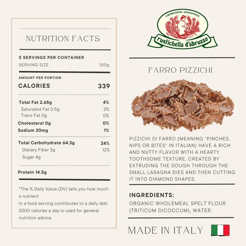 Rustichella d'Abruzzo Farro Pizzichi Pasta - 500g Nutty Flavored Short