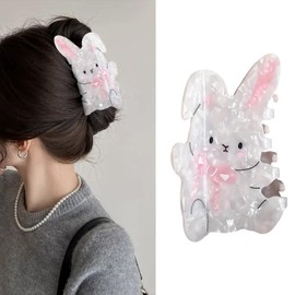 Easter Hair Clips White Pink Bunny Hair Clips for Women Fashionable High-End Hair Claws Hair Accessories for Women Girls Easter Claw Clips 1PCS
