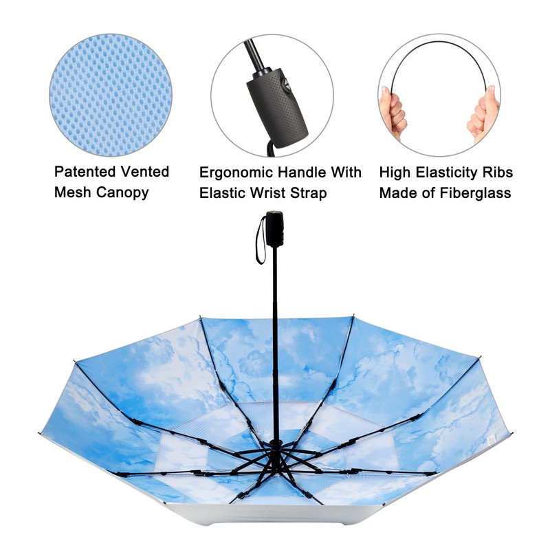 G4Free 42/46 Inch Travel Folding Umbrella Windproof Compact UPF 50+