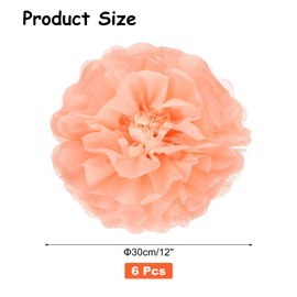 Rebower 6 Pcs Peach Pink Paper Flowers, 12" 3D Tissue Paper Pom Poms Crepe Mexican Paper Flower, [for DIY Crafting Wall Wedding Birthday Party Decorations]