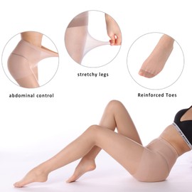 YAGAXI 20D Sheer Tights for Women - 6 Pairs Women's Control Top Pantyhose(Nude,M)
