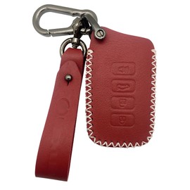 ALEACAR Genuine Leather Key Fob Cover & Key Chain for Lexus (2-4 Buttons, Keyless Go)- Fits RX350, ES350, GX460, IS250, IS300, NX300, GS350 & More (2013-Up) (Red Model A)