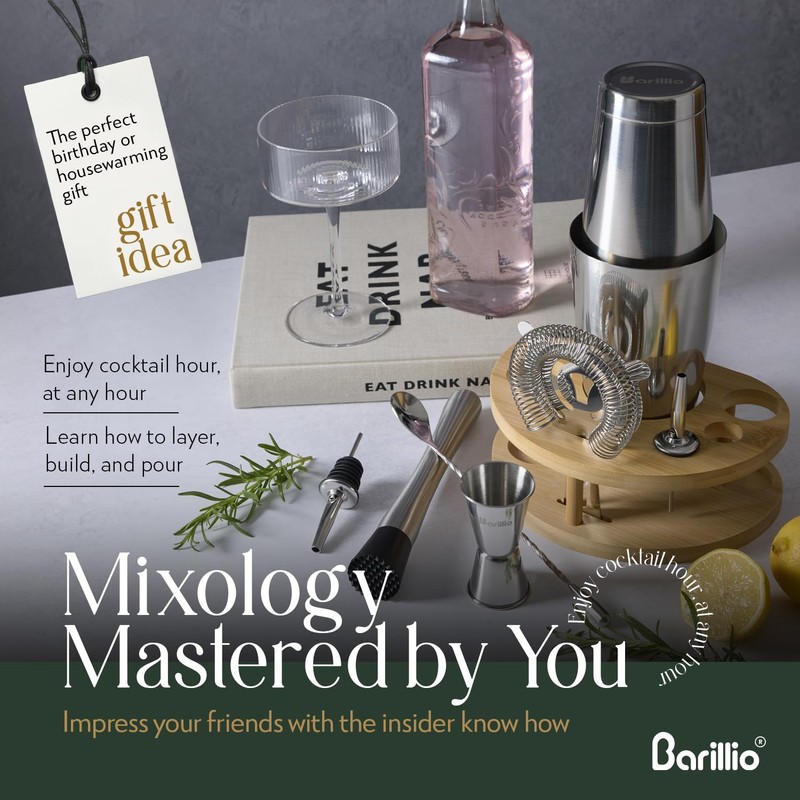 Barillio Elite Mixology Bartender Kit with Stand - Cocktail Shaker